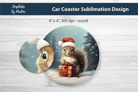 Retro Christmas Squirrel Car Coaster Sublimation Design Sublimation Templates by Pauline 