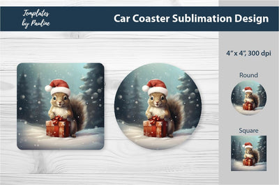Retro Christmas Squirrel Car Coaster Sublimation Design Sublimation Templates by Pauline 