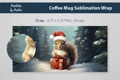 Retro Christmas Squirrel Coffee Mug Wrap for Sublimation Sublimation Templates by Pauline 