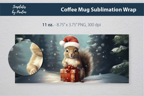 Retro Christmas Squirrel Coffee Mug Wrap for Sublimation Sublimation Templates by Pauline 