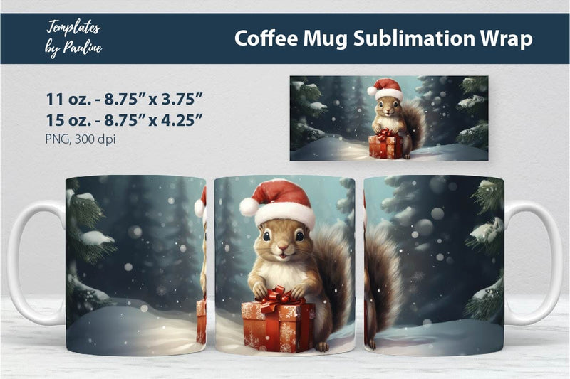 Retro Christmas Squirrel Coffee Mug Wrap for Sublimation Sublimation Templates by Pauline 