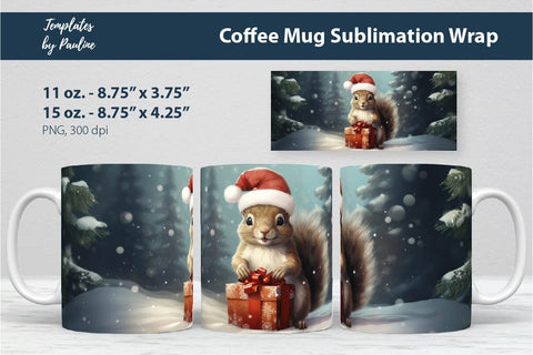 Retro Christmas Squirrel Coffee Mug Wrap for Sublimation Sublimation Templates by Pauline 