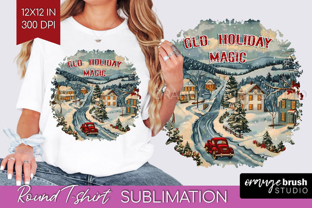 Retro Christmas Sublimation, Xmas Round Tshirt Background Sublimation OrangeBrushStudio 