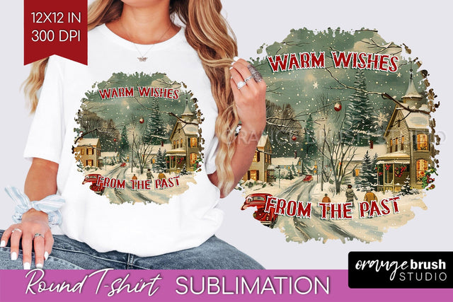 Retro Christmas Sublimation, Xmas Round Tshirt Background Sublimation OrangeBrushStudio 