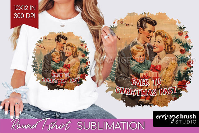 Retro Christmas Sublimation, Xmas Round Tshirt Background Sublimation OrangeBrushStudio 