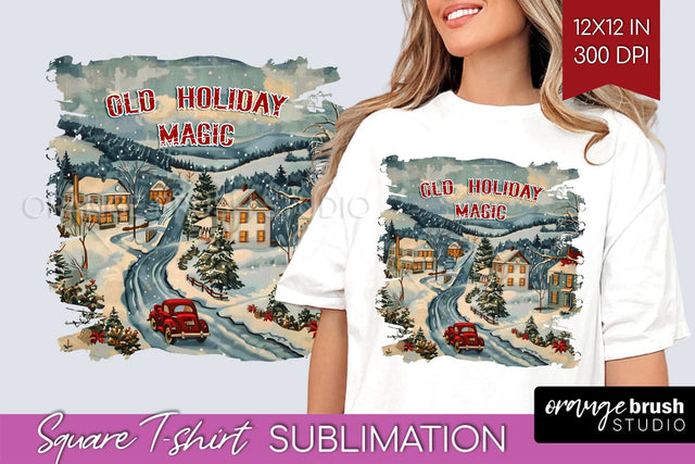 Retro Christmas Sublimation, Xmas Square Tshirt Background Sublimation OrangeBrushStudio 