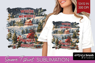 Retro Christmas Sublimation, Xmas Square Tshirt Background Sublimation OrangeBrushStudio 