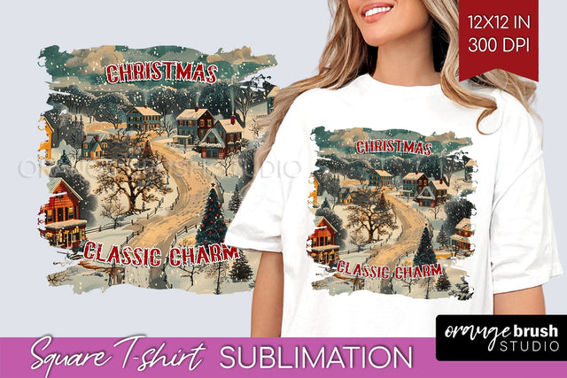 Retro Christmas Sublimation, Xmas Square Tshirt Background Sublimation OrangeBrushStudio 
