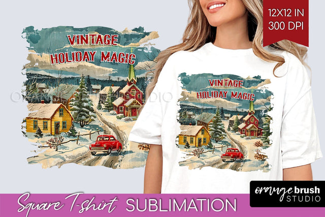Retro Christmas Sublimation, Xmas Square Tshirt Background Sublimation OrangeBrushStudio 