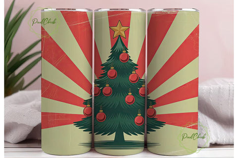 Retro Christmas Tree 20oz Tumbler Wrap Sublimation PixelChick 