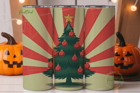 Retro Christmas Tree 20oz Tumbler Wrap Sublimation PixelChick 