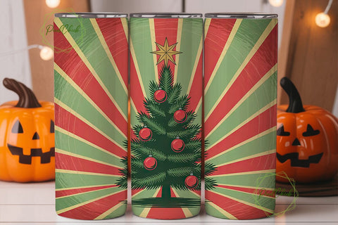 Retro Christmas Tree 20oz Tumbler Wrap Sublimation PixelChick 