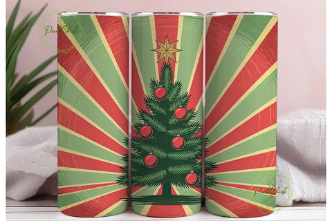 Retro Christmas Tree 20oz Tumbler Wrap Sublimation PixelChick 