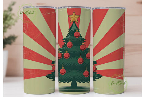 Retro Christmas Tree 20oz Tumbler Wrap Sublimation PixelChick 