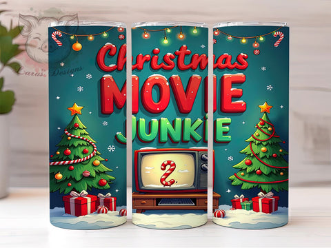 Retro Christmas Tumbler, Movie Junkie Design, Christmas Tree Tumbler Wrap, 20oz Sublimation, Digital Download, Funny Christmas Gifts, Holiday Decor Sublimation Lara' s Designs 