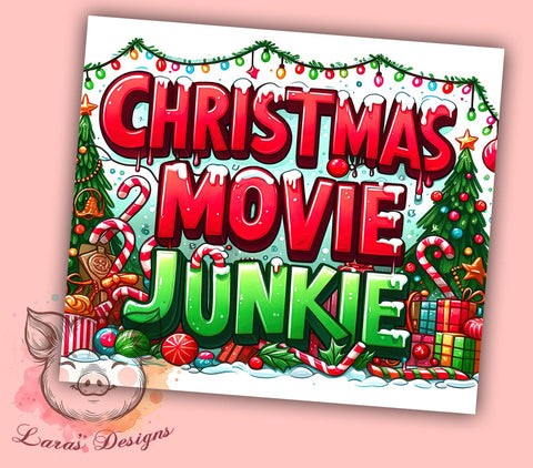 Retro Christmas Tumbler, Movie Junkie Design, Christmas Tree Tumbler Wrap, 20oz Sublimation, Digital Download, Funny Christmas Gifts, Holiday Decor Sublimation Lara' s Designs 
