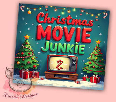Retro Christmas Tumbler, Movie Junkie Design, Christmas Tree Tumbler Wrap, 20oz Sublimation, Digital Download, Funny Christmas Gifts, Holiday Decor Sublimation Lara' s Designs 