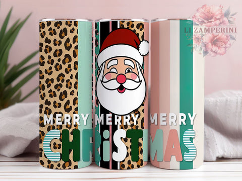 Retro Christmas Tumbler, Santa Claus PNG, Leopard Print Christmas, Holiday Drinkware, Merry Christmas Tumbler Wrap, Festive Sublimation Design, Unique Christmas Gift Sublimation Li Zamperini 