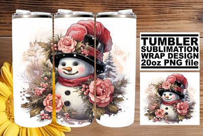 Retro Christmas Tumbler Wrap - Watercolor Holiday Design PNG Sublimation afrosvg 