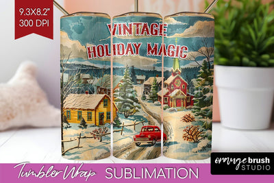 Retro Christmas Tumbler Wrap - Xmas Tumbler Sublimation Sublimation OrangeBrushStudio 
