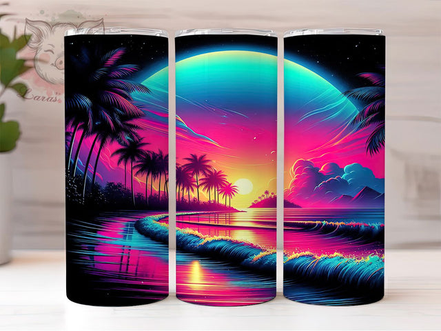 Retro Coastal Summer Vibes Tumbler Wrap, Summer Vibes Tumbler Design, 20oz Skinny Tumbler Wrap, Vintage Summer Sublimation, Coastal Style Tumbler Wrap, Ocean Theme Tumbler Design Sublimation Lara' s Designs 