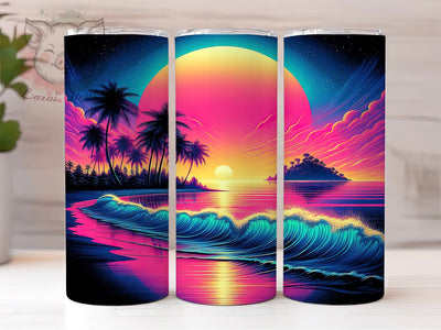 Retro Coastal Summer Vibes Tumbler Wrap, Summer Vibes Tumbler Design, 20oz Skinny Tumbler Wrap, Vintage Summer Sublimation, Coastal Style Tumbler Wrap, Ocean Theme Tumbler Design Sublimation Lara' s Designs 