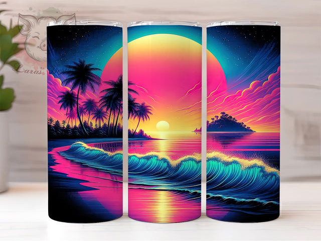 Retro Coastal Summer Vibes Tumbler Wrap, Summer Vibes Tumbler Design, 20oz Skinny Tumbler Wrap, Vintage Summer Sublimation, Coastal Style Tumbler Wrap, Ocean Theme Tumbler Design Sublimation Lara' s Designs 