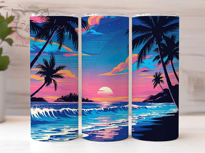 Retro Coastal Summer Vibes Tumbler Wrap, Summer Vibes Tumbler Design, 20oz Skinny Tumbler Wrap, Vintage Summer Sublimation, Coastal Style Tumbler Wrap, Ocean Theme Tumbler Design Sublimation Lara' s Designs 