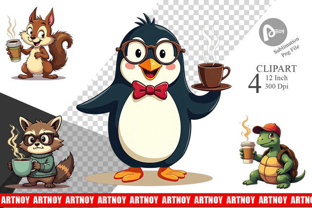 Retro Coffee Critters Clipart Sublimation artnoy 