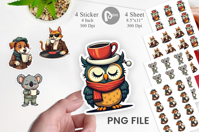 Retro Coffee Critters Sticker Sublimation artnoy 