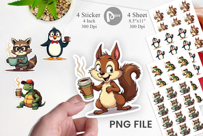 Retro Coffee Critters Sticker Sublimation artnoy 