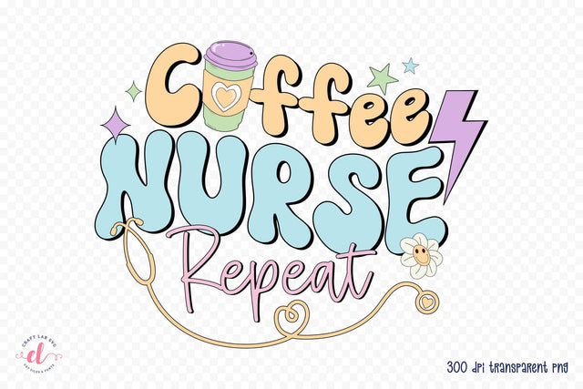Retro Coffee Nurse Repeat PNG Sublimation Sublimation CraftLabSVG 
