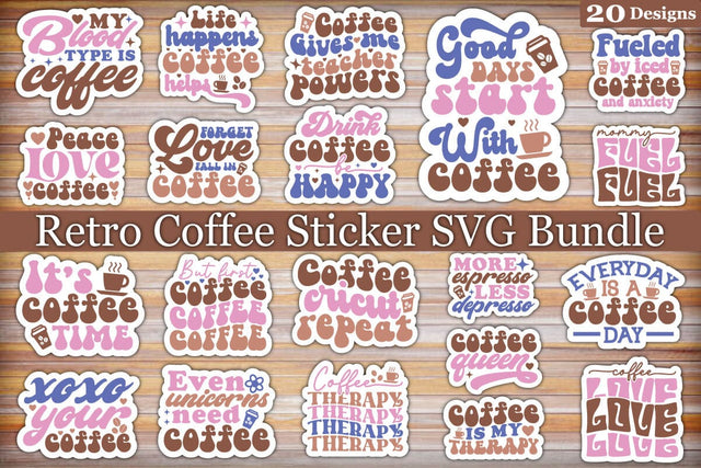 Retro Coffee Sticker SVG Bundle SVG akazaddesign 