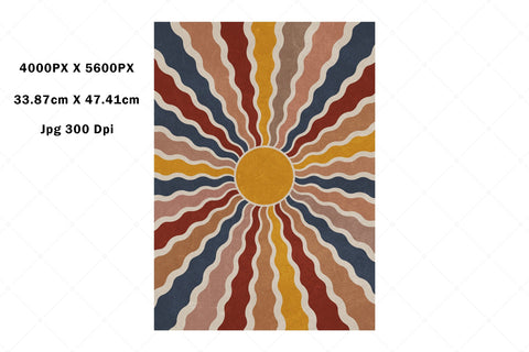 Retro Colorful Sun Rays Art Sublimation Karma Genie Graphics 