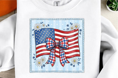 Retro Coquette American Flag PNG, Patriotic Bow Ditsy Floral 1 Sublimation designmaster24 