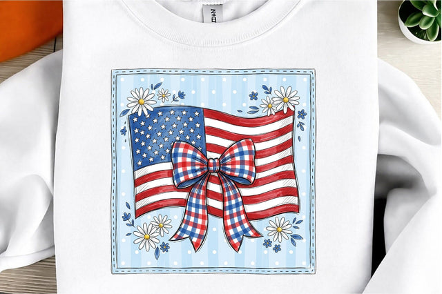 Retro Coquette American Flag PNG, Patriotic Bow Ditsy Floral 1 Sublimation designmaster24 