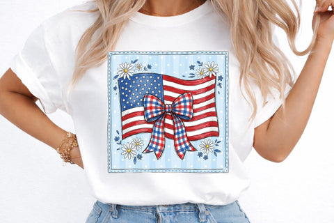 Retro Coquette American Flag PNG, Patriotic Bow Ditsy Floral 1 Sublimation designmaster24 