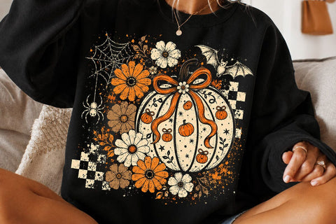 Retro Coquette Halloween Pumpkin PNG SVG DesignDestine 
