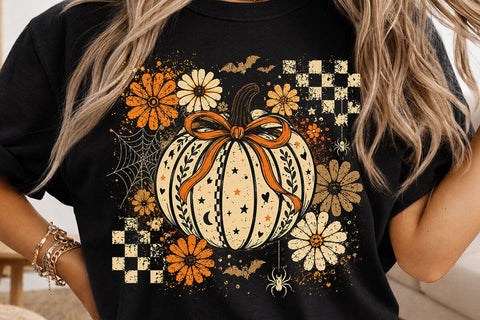 Retro Coquette Halloween Pumpkin PNG SVG DesignDestine 