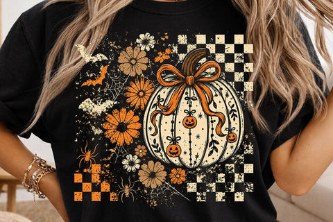 Retro Coquette Halloween Pumpkin PNG SVG DesignDestine 