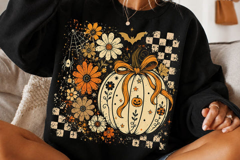 Retro Coquette Halloween Pumpkin PNG SVG DesignDestine 