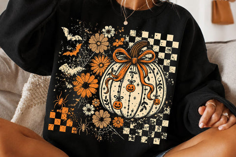 Retro Coquette Halloween Pumpkin PNG SVG DesignDestine 