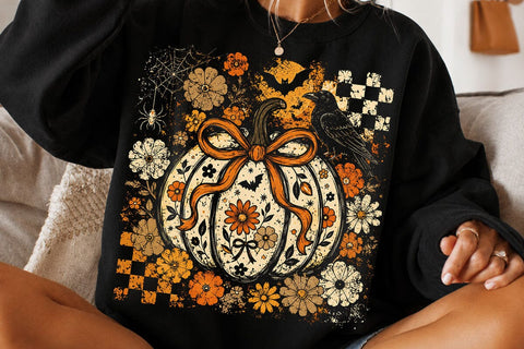 Retro Coquette Halloween Pumpkin PNG SVG DesignDestine 