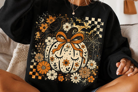 Retro Coquette Halloween Pumpkin PNG SVG DesignDestine 