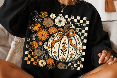 Retro Coquette Halloween Pumpkin PNG SVG DesignDestine 