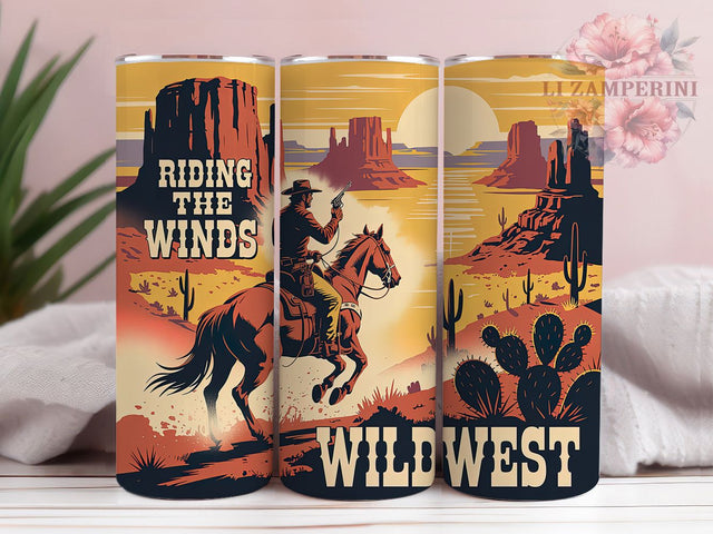 Retro Cowboy Quote 20oz Tumbler, Wild West Wrap, Riding The Winds Quote, Rustic Cowboy Sublimation, 20oz Tumbler PNG, Frontier Lifestyle Design, Western Adventure Sublimation Sublimation Li Zamperini 