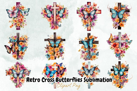 Retro Cross Butterflies Sublimation Bundle Sublimation Designangry 