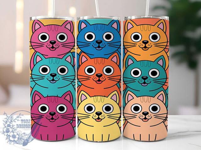 Retro & Cute Cat Tumbler Wrap, Retro Cat Wrap, Cat Sublimation Design, 20oz Tumbler Graphic, Vintage Cat Tumbler, Cute Cat Cup Design, Retro Kitty Tumbler Sublimation ToriDesigns 