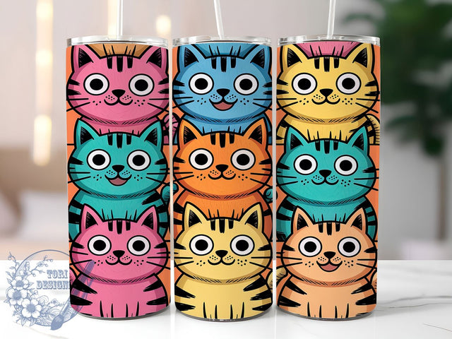 Retro & Cute Cat Tumbler Wrap, Retro Cat Wrap, Cat Sublimation Design, 20oz Tumbler Graphic, Vintage Cat Tumbler, Cute Cat Cup Design, Retro Kitty Tumbler Sublimation ToriDesigns 