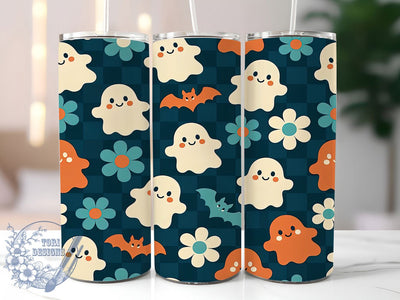Retro Cute Ghost 20oz Tumbler, Retro ghost design, Cute halloween ghost, 20oz skinny tumbler, Halloween tumbler wrap, Retro halloween print, Sublimation halloween design, Vintage ghost wrap Sublimation ToriDesigns 